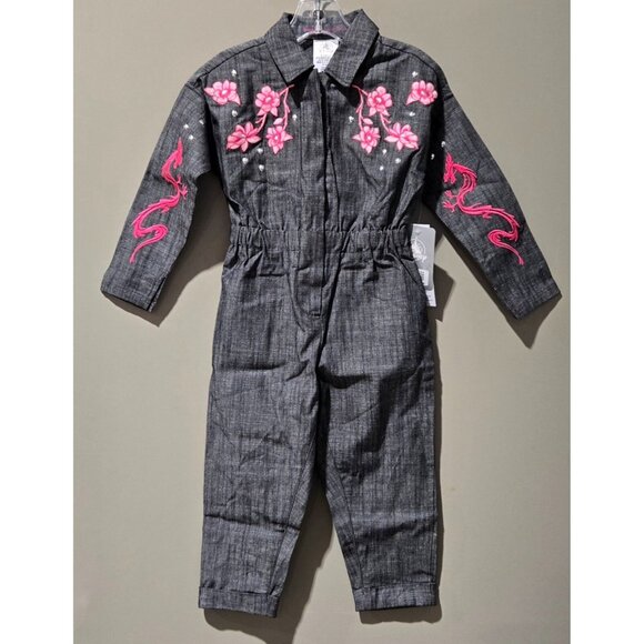 Disney Other - Disney Mulan Gray Denim & Pink Floral Zip Front Jumpsuit Coveralls Outfit -- 4T